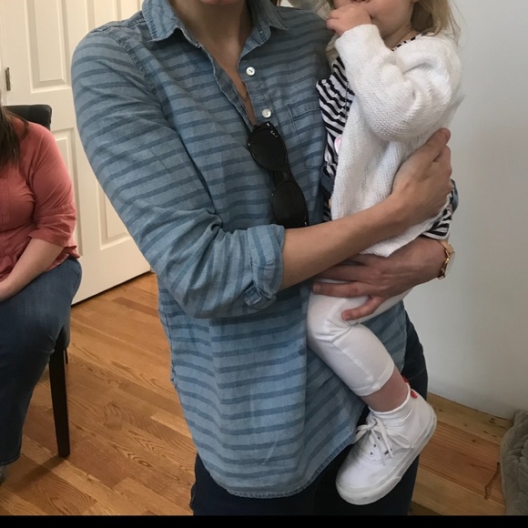 Striped Popover J. Crew Chambray Color Blouse - Picture 2 of 6